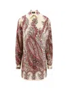 Etro Paisley Print Silk Shirt With Collared Neck In Brown