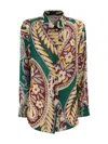 Etro Floral Paisley Print Long Sleeve Silk Top In Green