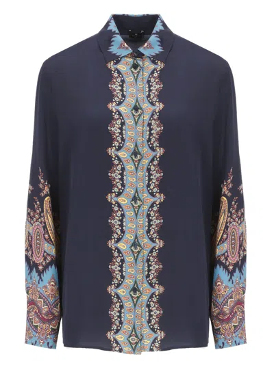 Etro Paisley-print Silk Shirt In Blue