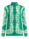 Etro , Silk Shirt With Placed Floral Print, Woman, Green, Size 38 In Green