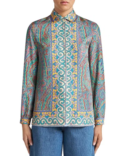 Etro Printed Silk Shirt In Green/multi