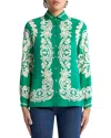 Etro , Silk Shirt With Placed Floral Print, Woman, Green, Size 38 In Green Print