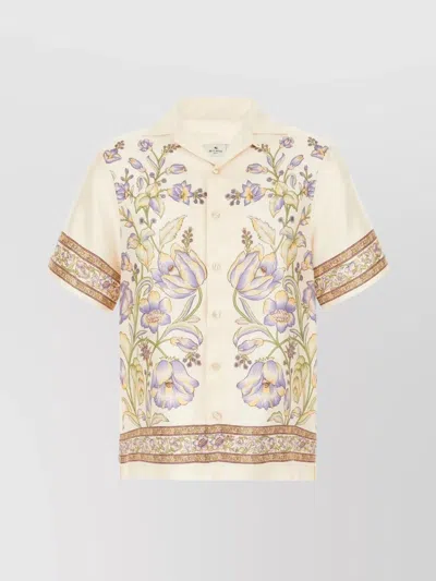 Etro Floral-print Bowling Shirt In Beige