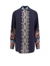 Etro Paisley Print Crepe De Chine Long-sleeved Shirt In Blue