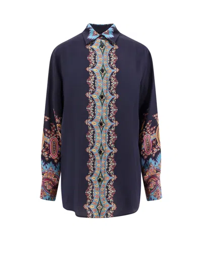 Etro Paisley-print Silk Shirt In Blue