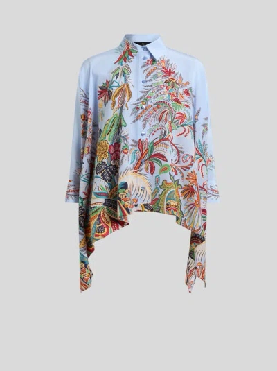 Etro Paisley-print Hanky-hem Silk Shirt In Blue