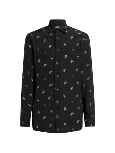 Etro Silk Shirt With Micro Flower And Animal Motif In Black
