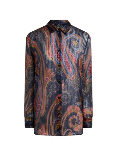Etro Silk Shirt With Paisley Motif In Blue