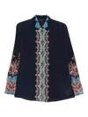 Etro Silk Shirt With Paisley Print And Collar In Blue