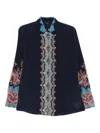 Etro Silk Shirt With Paisley Print And Collar In Blue