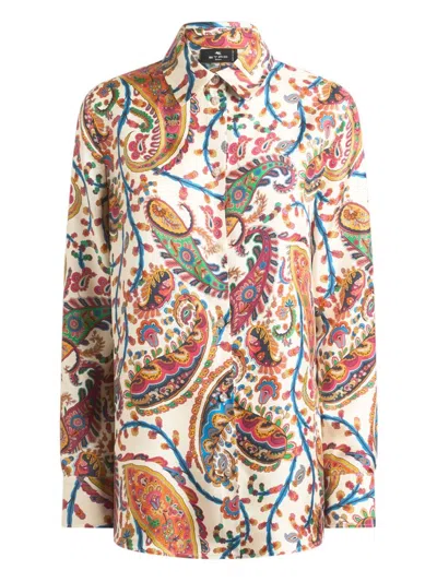 Etro Silk Shirt With Paisley Print In Red