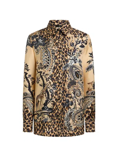 Etro Silk Shirt With Place Leopard Print In Multi
