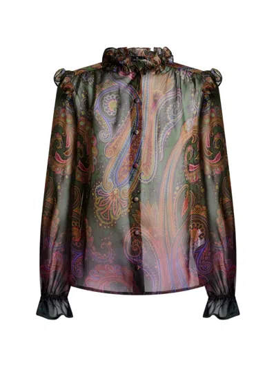 Etro Silk Paisley-print Ruffled Blouse In Black