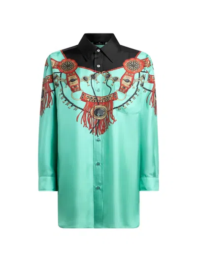 Etro Silk Shirt With Placed Jewellery Print In Multi