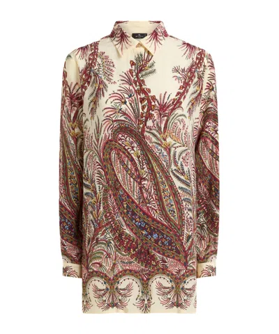 Etro Silk Shirt With Placed Print In Brown