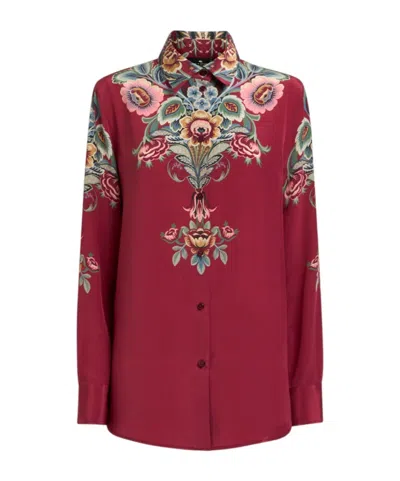Etro Silk Shirt With Placed Print In Red