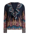 Etro Women's Long Sleeve Ruffled Neck Paisley Top In Blue