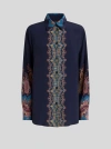 Etro Paisley Print Crepe De Chine Long-sleeved Shirt In Blue