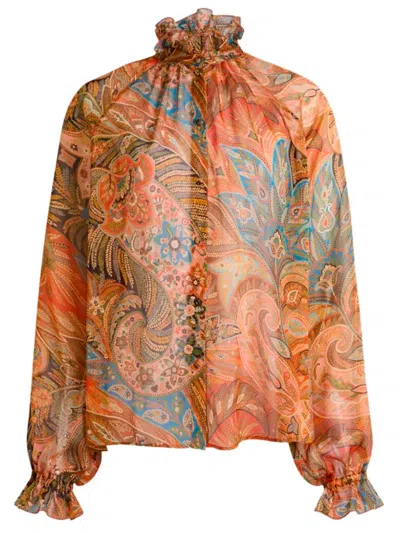 ETRO SILK SHIRT WITH RUFFLES AND PAISLEY MOTIF