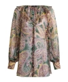 Etro Silk Shirt With Ruffles And Paisley Motif In Green