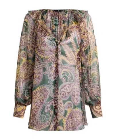 ETRO ETRO PAISLEY PRINTED RUFFLED V-NECK SHIRT