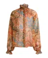 Etro Sheer Chiffon Shirt Paisley Ruffle Neckline In Orange