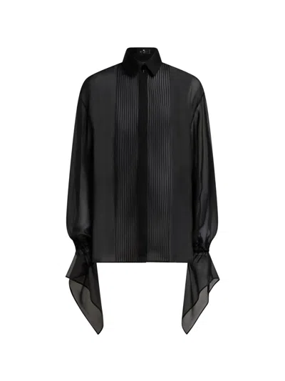 Etro Silk Shirt With Ruffles And Pleating In Black