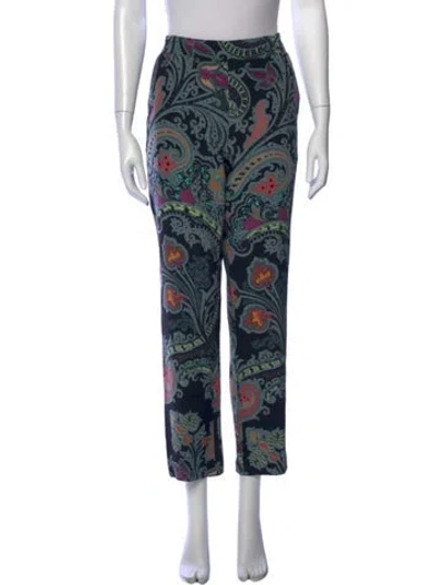 Pre-owned Etro Silk Straight Leg Pants In Blue