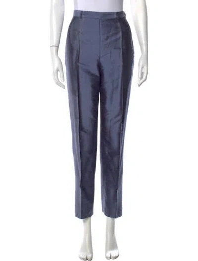 Pre-owned Etro Silk Straight Leg Pants In Blue/metallic