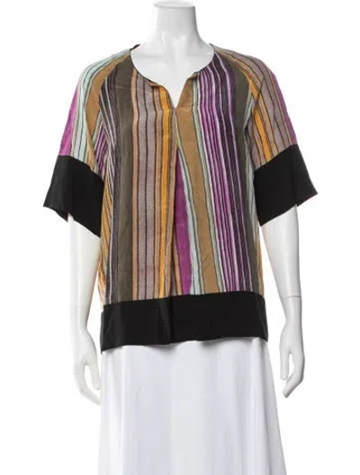 Pre-owned Etro Silk Striped Blouse In Black