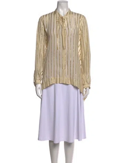 Pre-owned Etro Silk Striped Blouse In Gold/neutrals