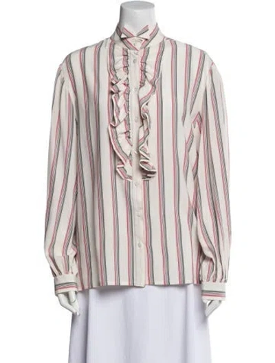 Pre-owned Etro Silk Striped Button-up Top In White