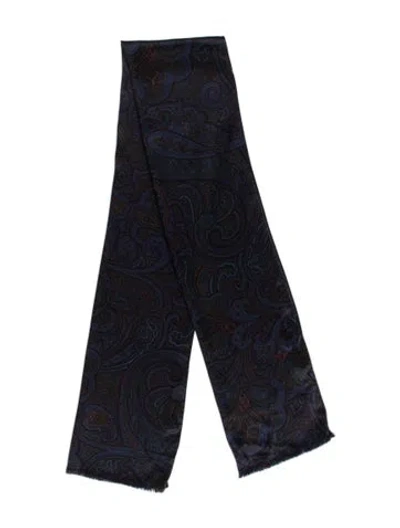 Pre-owned Etro Silk Striped Scarf In Blue