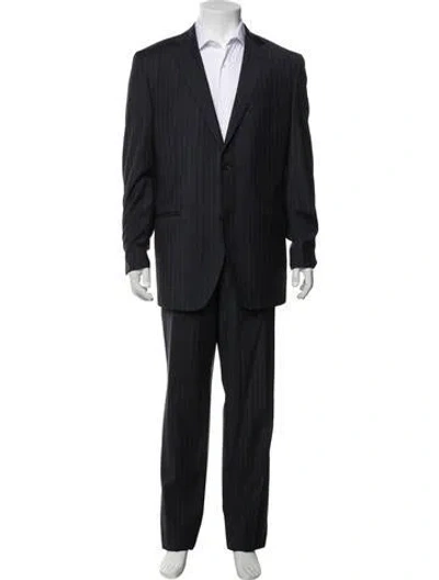 Pre-owned Etro Silk Striped Two-piece Suit In Blue