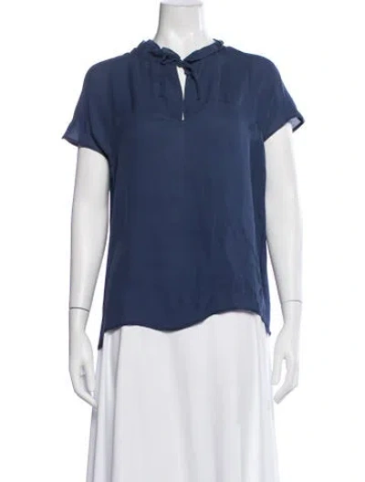 Pre-owned Etro Silk Tie Neck Blouse In Blue