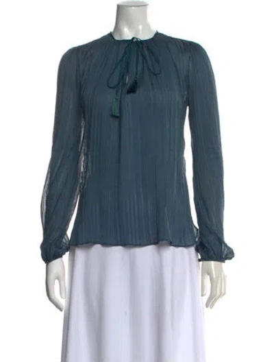 Pre-owned Etro Silk Tie Neck Blouse In Blue