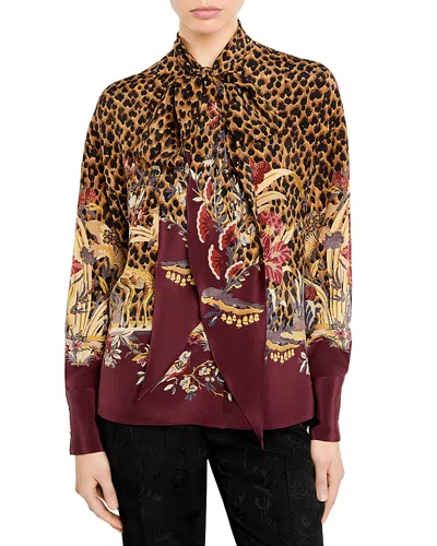Etro Silk Tie Neck Shirt In Animal Print