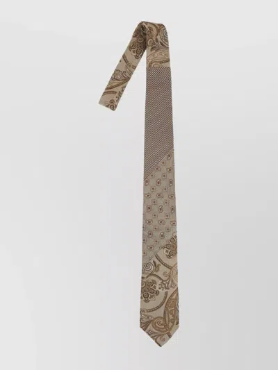 Etro Silk Tie With Embroidered Mixed Patterns In Brown