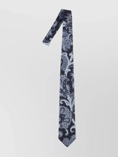 Etro Silk Tie With Embroidered Paisley Pattern In Blue
