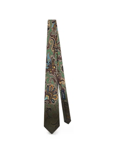 Etro Silk Tie With Floral Paisley Motif In Green