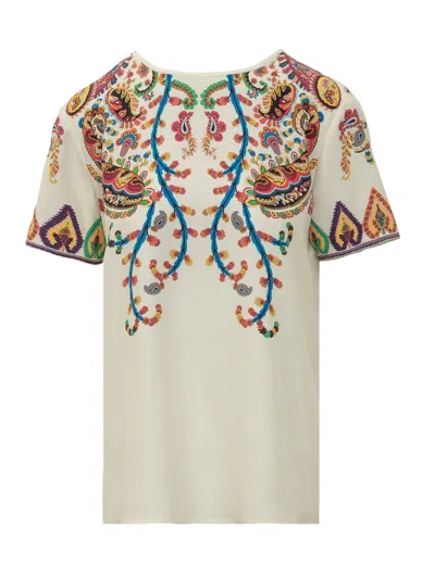 Etro Silk Top With Artistic Print In White