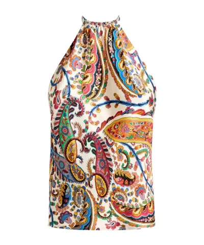 Etro Women Silk Top With American Neckline And Floral Paisley Pattern In Multi