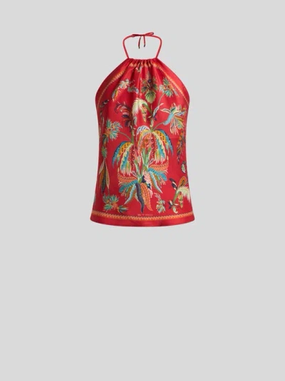 Etro Paisley-print Silk Halterneck Top In Red