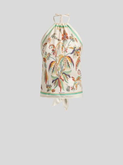 Etro Triangle Floral-print Silk-twill Top In Multi