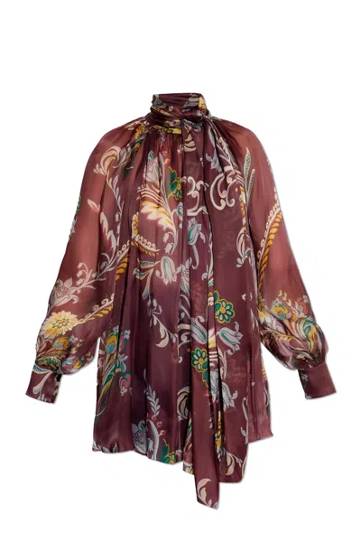 Etro Silk Top With Print In Brown