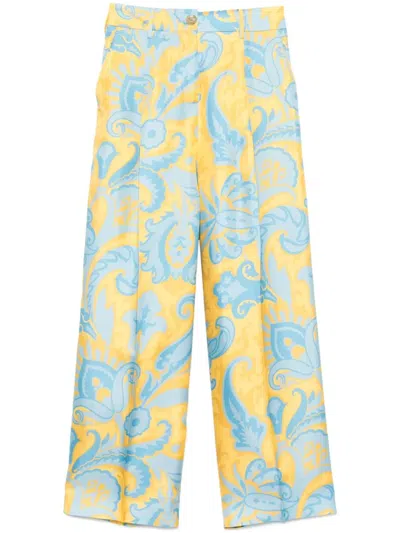 Etro Silk Trousers In Yellow