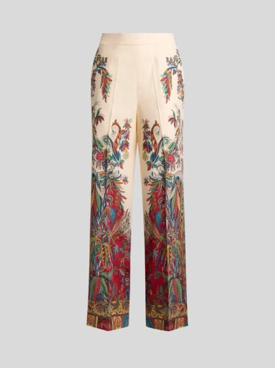 Etro , Silk Trousers Jacket With Placed Paisley Foliage Print, Woman, White, Size 46