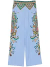 Etro Palazzo Silk Trousers With Floral And Geometric Print In Light Blue