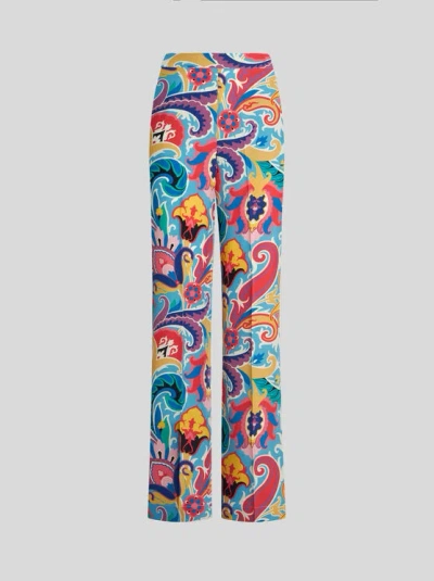 ETRO , SILK TROUSERS WITH FLORAL PRINT, WOMAN, MULTICOLOUR, SIZE 50