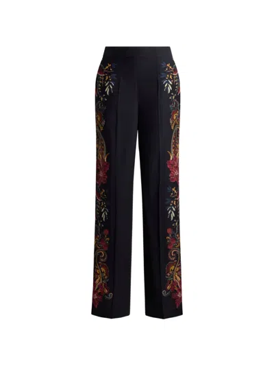 Etro Silk Trousers With Placed Floral Paisley Print In Black